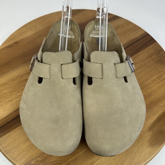 Mens Birkenstock Boston Soft Footbed Tan Nubuck Comfort Clogs Shoes Size EU 45 - Picture 4 of 8